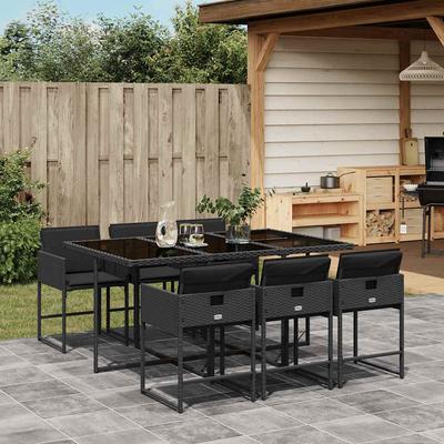 Vidaxl 7-Cz. Gartenmöbel-Set mit Kissen, Schwarz, Polyrattan