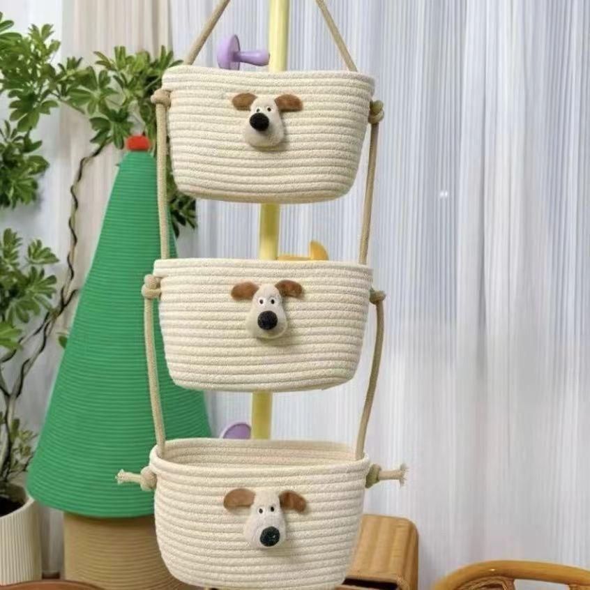 Cotton Thread Wall Hanging Basket for Dormitory Storage