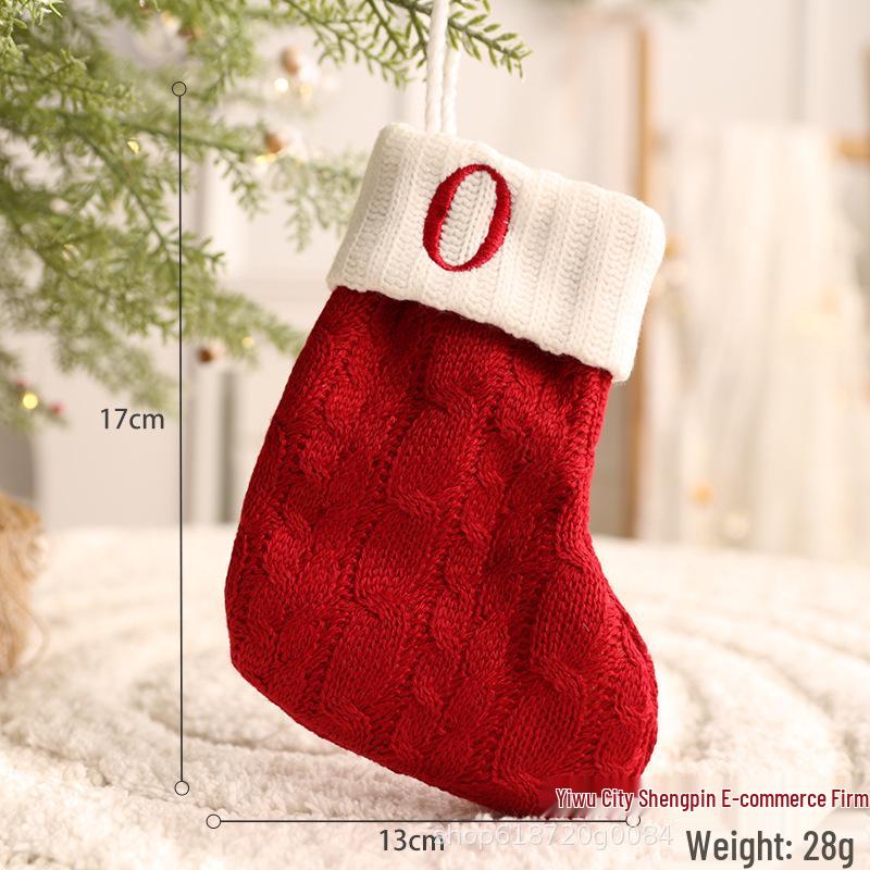 26-Letter Knitted Red Christmas Stockings - Festive Holiday Hanging Decorations
