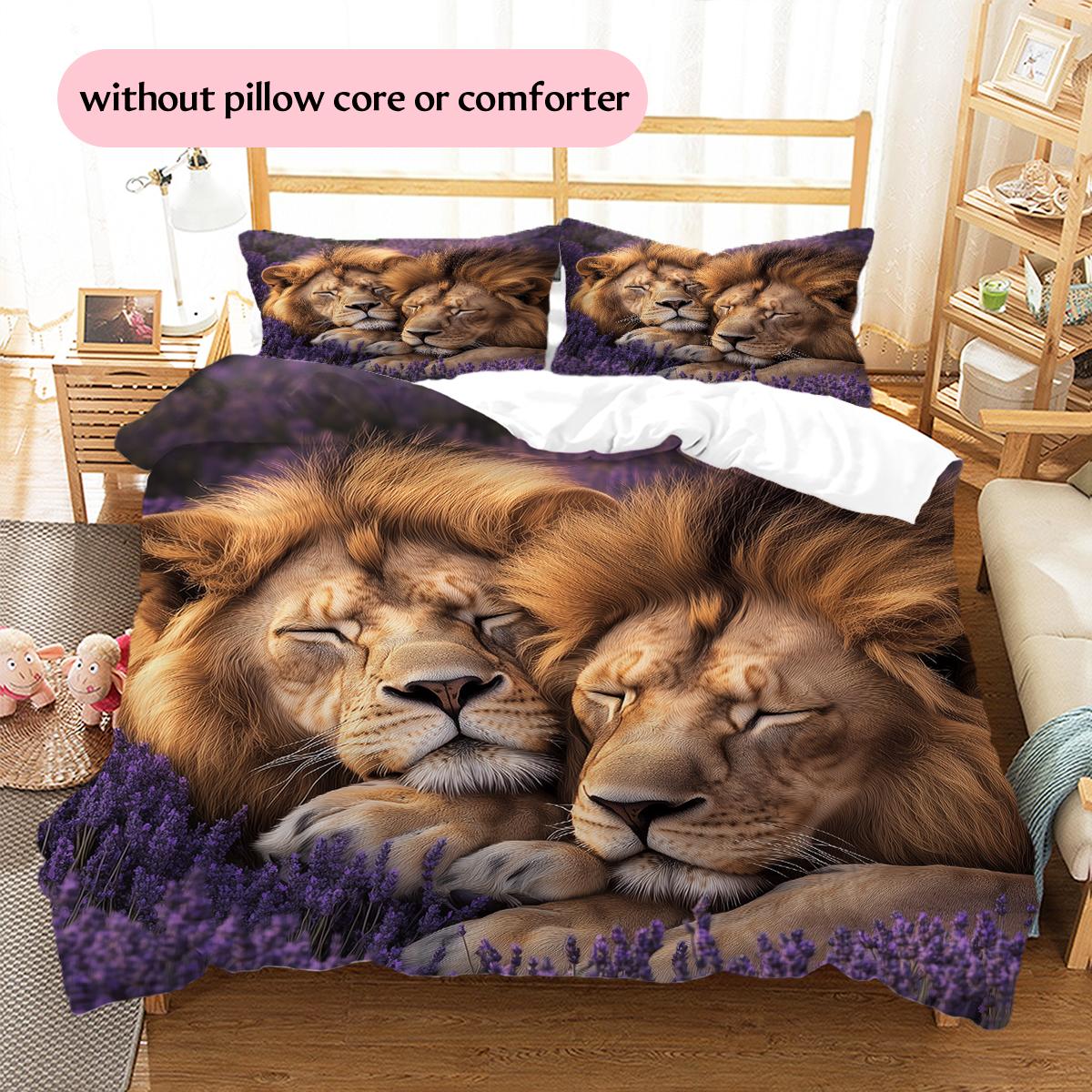 Two Lions Pattern Bedding Home Decoration Birthday Gift (1 * duvet cover + 2 * pillowcase, without core) 135x200cm