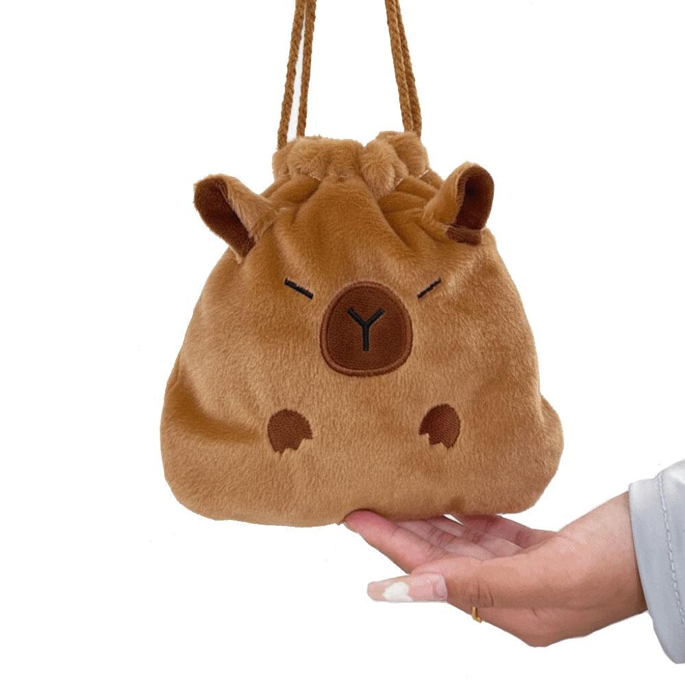 

Large Capacity Drawstring Storage Bag Cute Cartoon Capybara Plush Storage Bags Cosmetic Storage коричневий