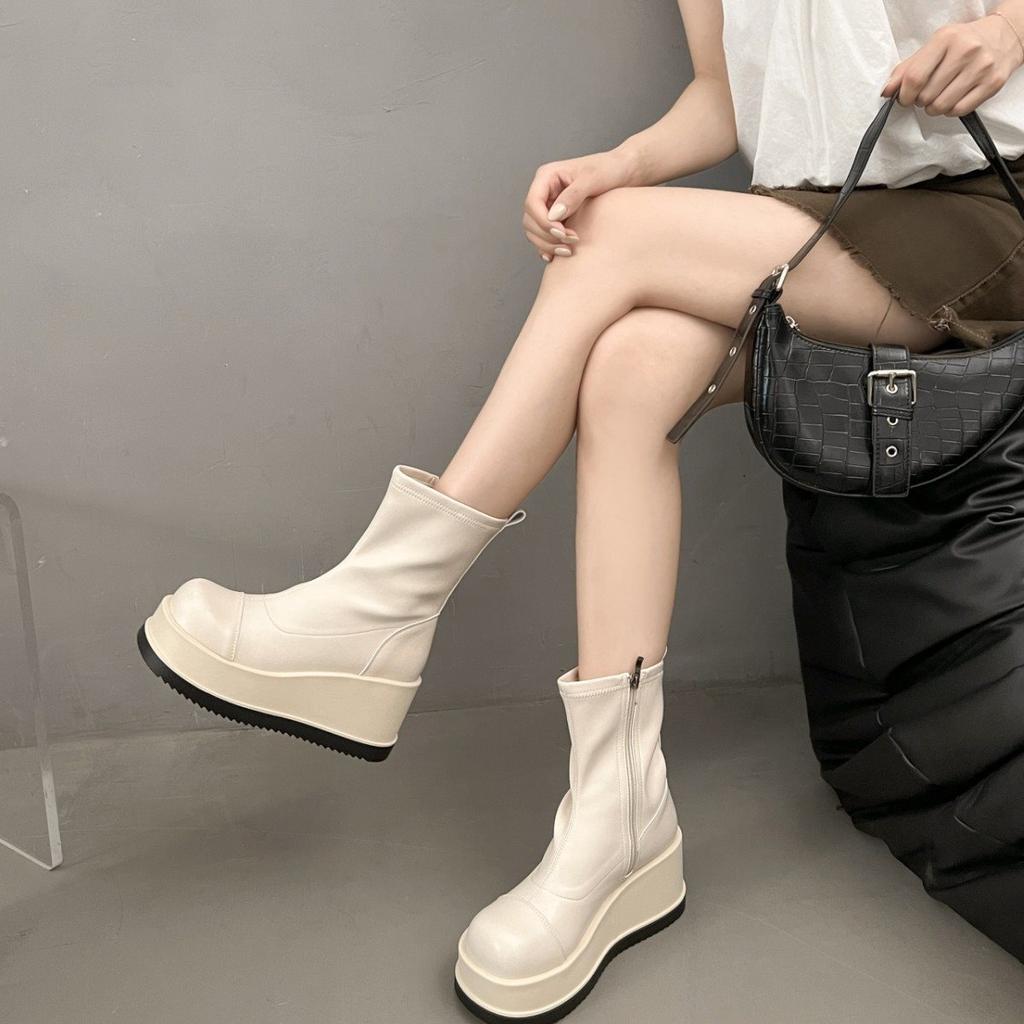 Round Head Summer Temperament British Style Short Boots Simple Martin Boots Women'S Thick Soles