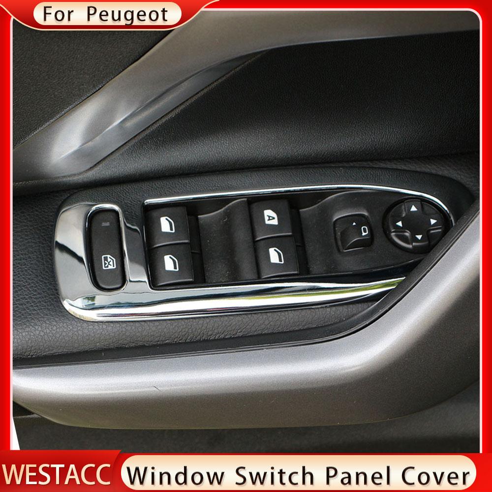 4 Stücke ABS Chrom Auto Fensterheber Schalter Panel Abdeckung Trim Aufkleber für Peugeot 2008 2014 2015 2016 2017 2018 