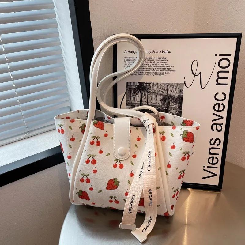 Large Capacity Bag for Women  Korean Version Bag  Pretty Cherry Print Shoulder Bag  Crossbody Bag