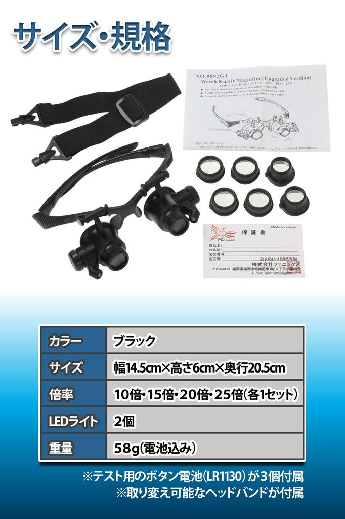 Phoenix Magnifying Glass [10x, 15x, 20x, and 25x Magnification] with 4 Lenses, Hands-Free, 2 LED Lights, and Headband Included (45-Day Warranty) -