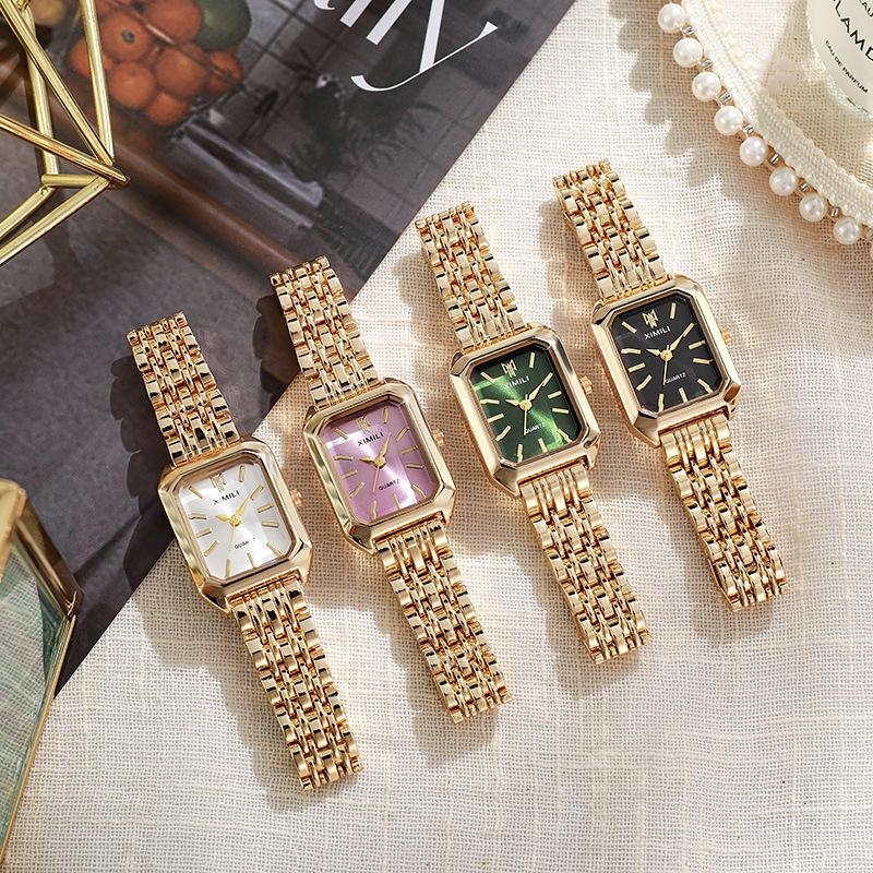 Marke Edelstahl Armband Uhr Frauen Luxus Geschenk Quarz Armbanduhr Student Mode Einfache Quadratische Quarz Uhren