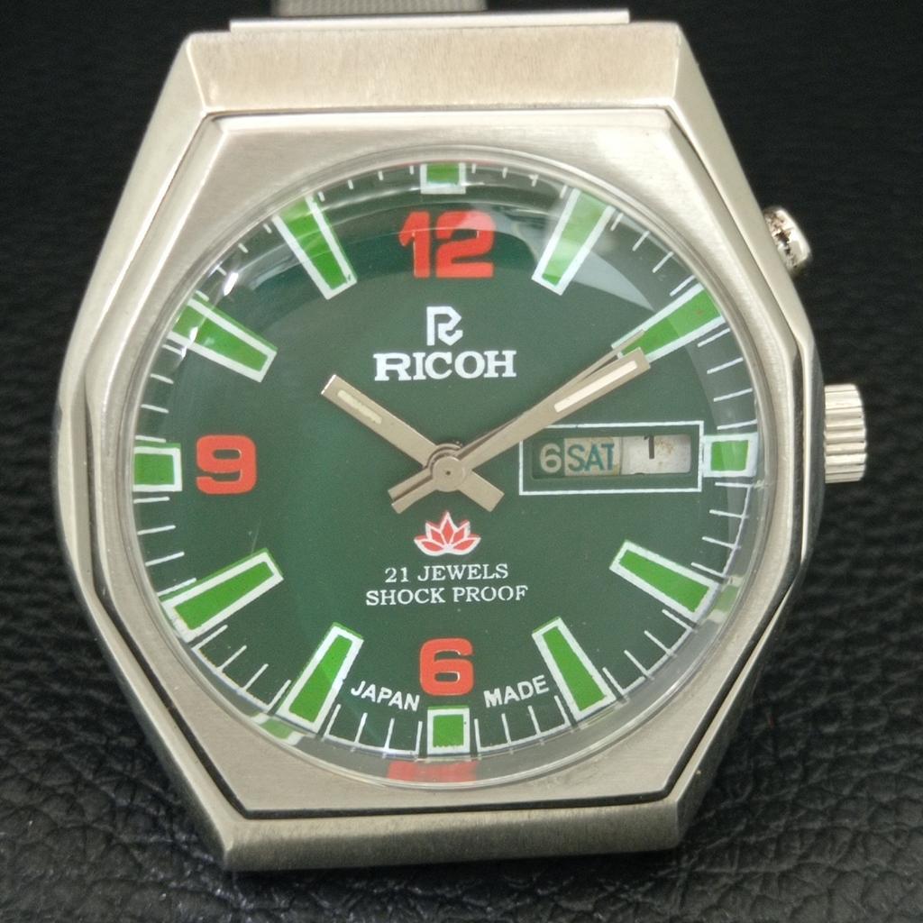 VINTAGE RICOH R31 AUTOMATIC JAPAN MENS GREEN COLOR DIAL WATCH A707951-1
