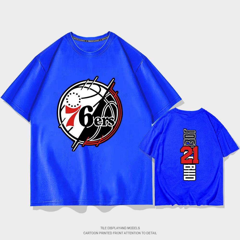 Summer short-sleeved men's and women's Philadelphia 76ers No. 21 jersey short-sleeved T-shirt cotton round neck basketball sports and leisure