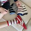 Women's Autumn and Winter Dopamine Striped Mid-calf Socks with Rolled-up and Loose Cuffs, Versatile Pile Socks