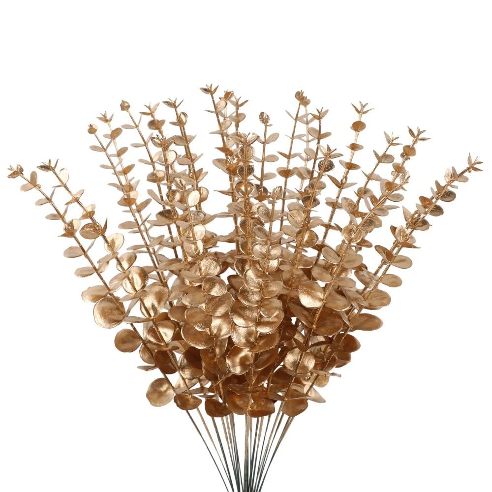 5/10/20pcs Artificial Eucalyptus Branch Golden Leaves Plants for Home Wedding Decoration Winter Christmas Arrangement Bouquet