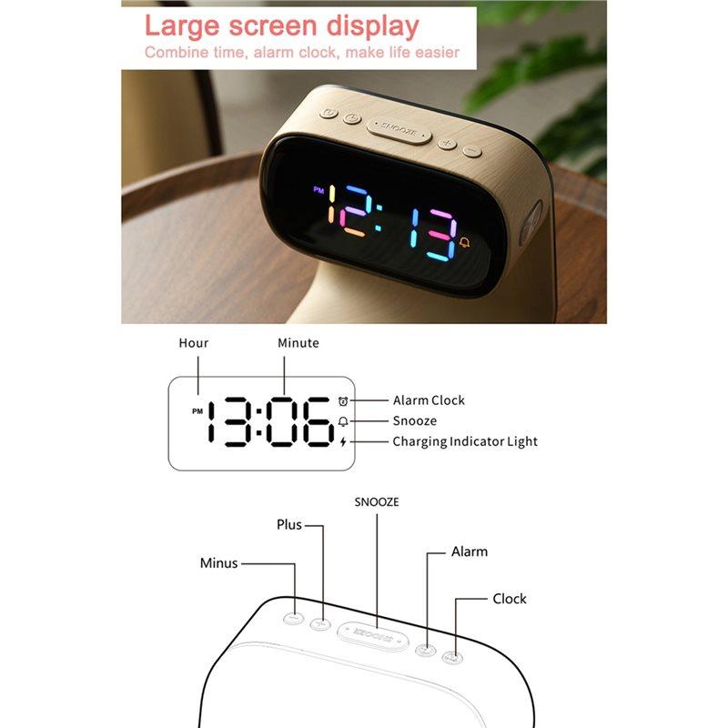 ABWR-Multifunctional Clock With Night Light, Wireless Charging Clock, Three Brightness Adjustment, Ideal Holiday Gift