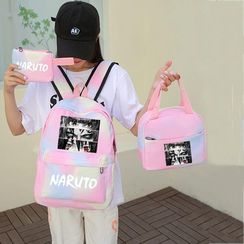 3Pcs/set Anime Naruto Canvas Backpack for Girl with Lunch Bag Pen Case Backpack Student Back To School Backpack Rucksack Mochila