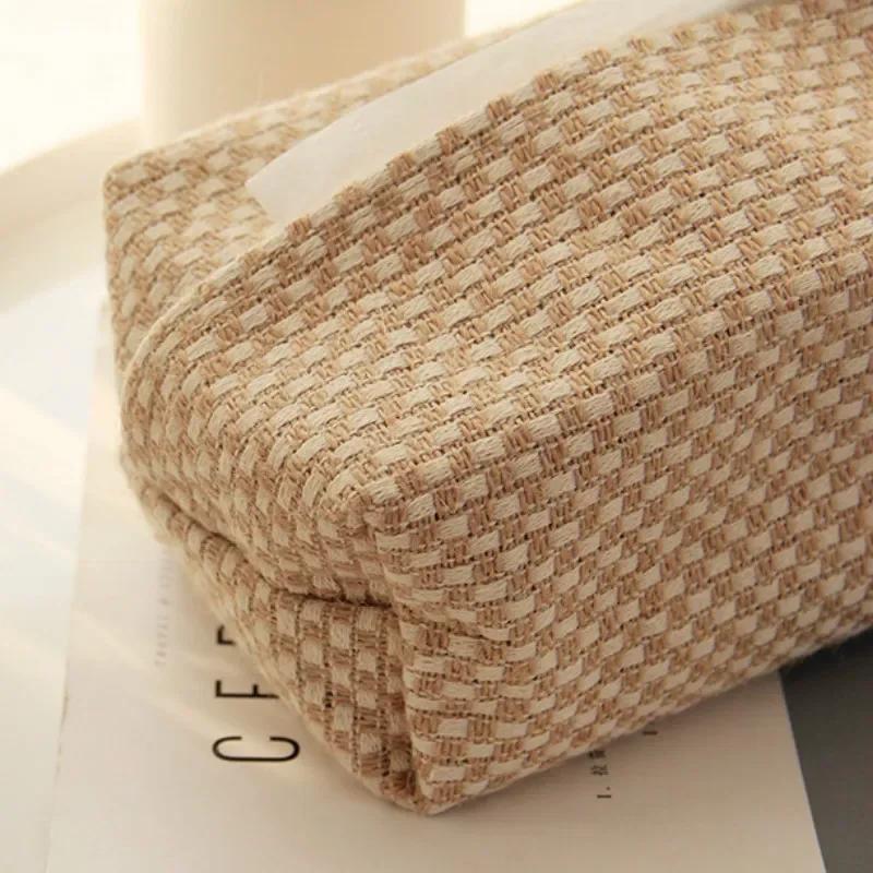 Kreativt hjem Stue Spisebord Tissue Boxes Bomull Lin Cloth Art Tissue Box Enkel Papir Box Oppbevaringspose Hjemmeutstyr