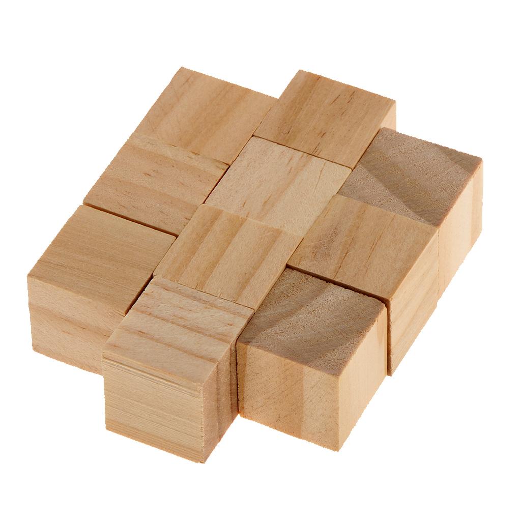 10 Pieces Square Wooden Blocks Cubes Embellishments for Crafts DIY Puzzle Making