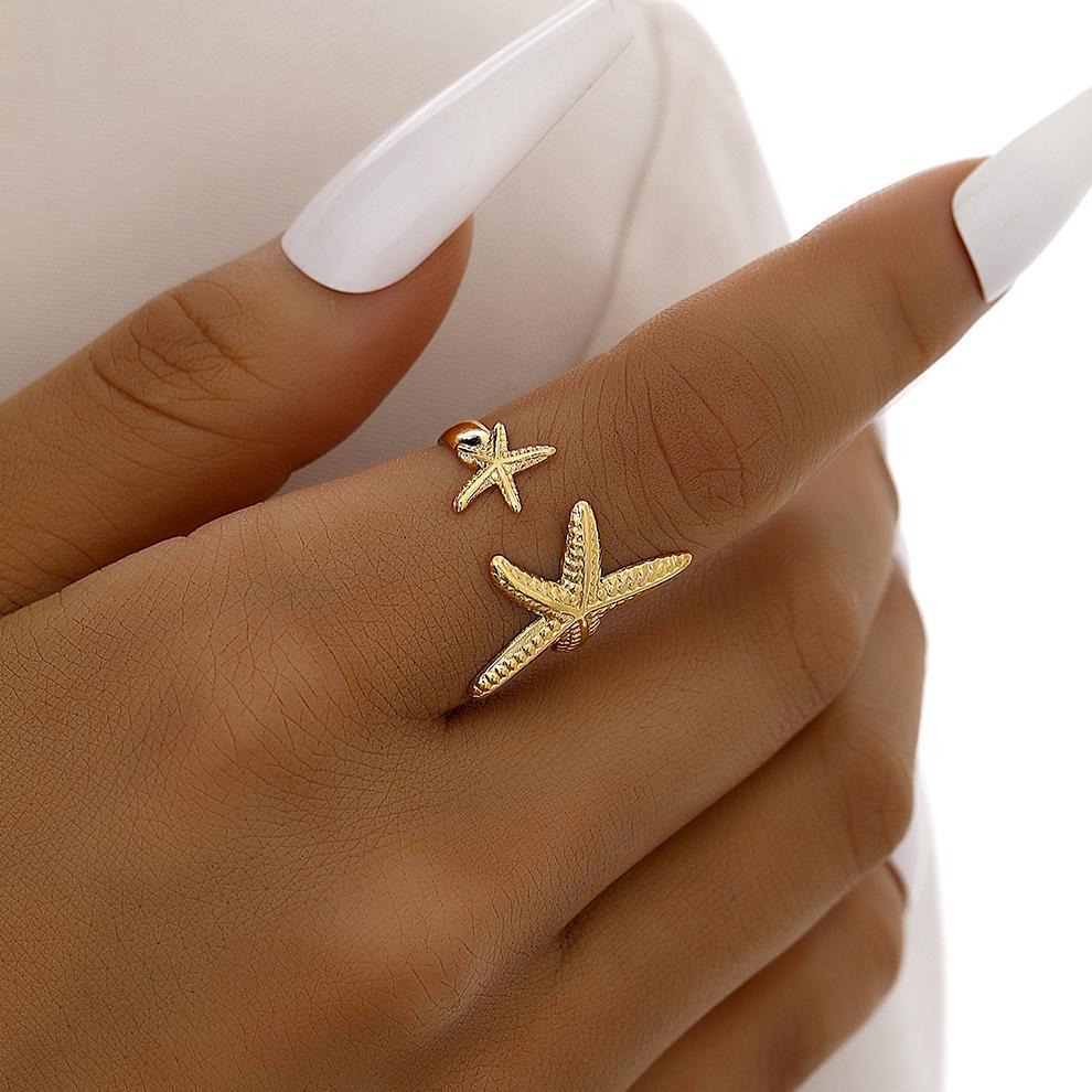 Starfish & Shell Adjustable Ring Set – Ocean Vacation Style for Women
