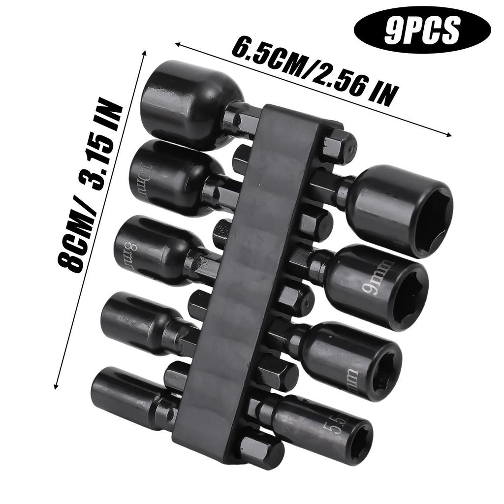 Magnetic Nut Driver Bit Set 5mm-12mm Metric Hex Socket Drill Bits Chuck Adapter Impact Screwdriver Sockets Sleeves Tools Parts