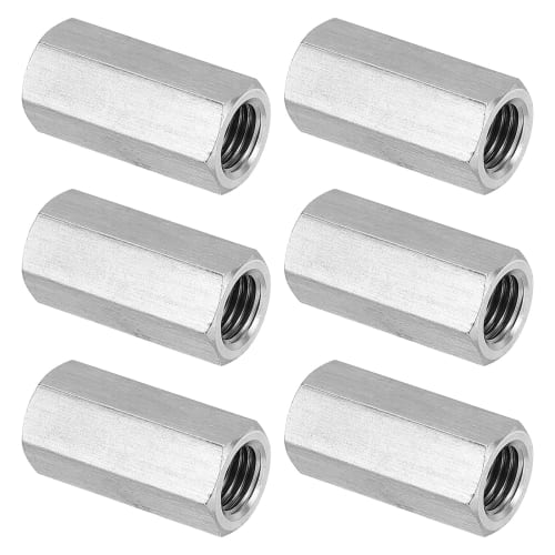 PATIKIL M10 X 1.25 High Nuts Hex Couplings, 6pcs, 30mm/1.2" Long, Fully Threaded Rod Coupling Nuts, Stud Connector Fasteners, Silver Tone