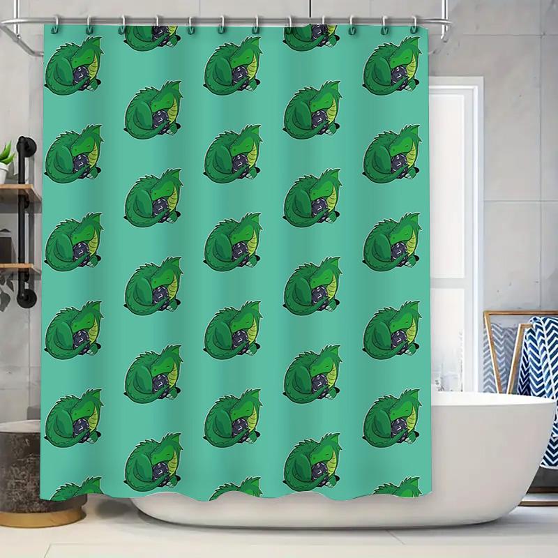 

Dragon Shower Curtain Fantasy Forest Mythical Creature Bathroom Decor Vintage Teal Backdrop Waterproof Home Textile Artistic Des W60H190(CM)-1 Pcs