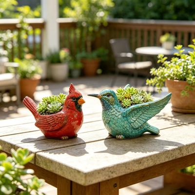 Vogelharz-Pflanzgefäß Dekorativer Blumentopf für Haus Garten Terrasse Wetterfest Miniatur-Pflanzenbehälter für Kleine Pflanzen Einzigartiges Geschenk für Vogel
