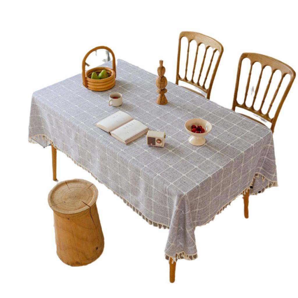 Embroidered Checkered Universal Dining Table Cloth Decorative Tablecloth Cover Cloth North Tablecloth Table Mat Cotton And Linen