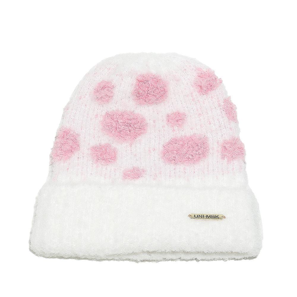 Korean version of cold hat women's autumn and winter face small cold protection ear protection bag head hat thickened warm polka dot wool knitted hat