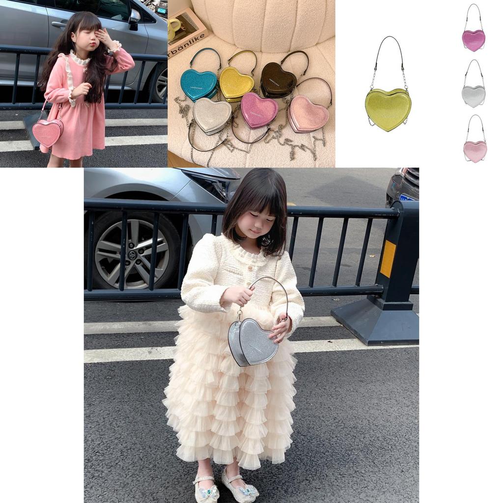 Charming Heart Shaped Childrens Handbag Cute Sequined Crossbody Bag For Kids
