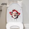 Holiday Window Clings Christmas Toilet Sticker Funny Santa Claus Lid Tank 3D Hole Effect Wall Art Self-Adhesive Waterproof PVC Decal for Bathroom