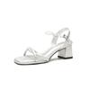 Beautiful High Heels Summer Shoes Silver One-word Thick Heel Pearl Sandals Women