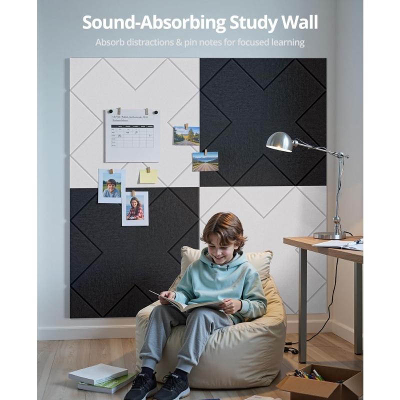 12Pcs Decorative Acoustic Panels Angled Square Peels and Stick Sound Absorbing Panel For Wall Ceiling Enduring