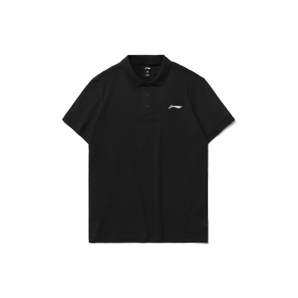Li Ning Solid Color Logo Sports Casual Polo Shirt Men Tops Black YPLT025-1