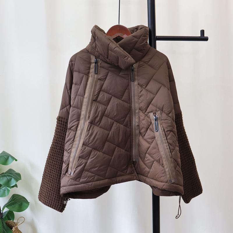 

Стойка-воротник, застежка-молния, чувство дизайна, хлопковая одежда, вставка, вязаный кардиган, осень и зима, новый утолщенный свободный свитер-жакет, женский One size