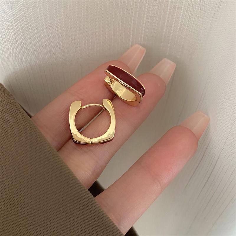 Temperament Gold Color Geometric Square Hoop Earrings For Women Fashion Personality Daily Commuting Jewelry Accessories