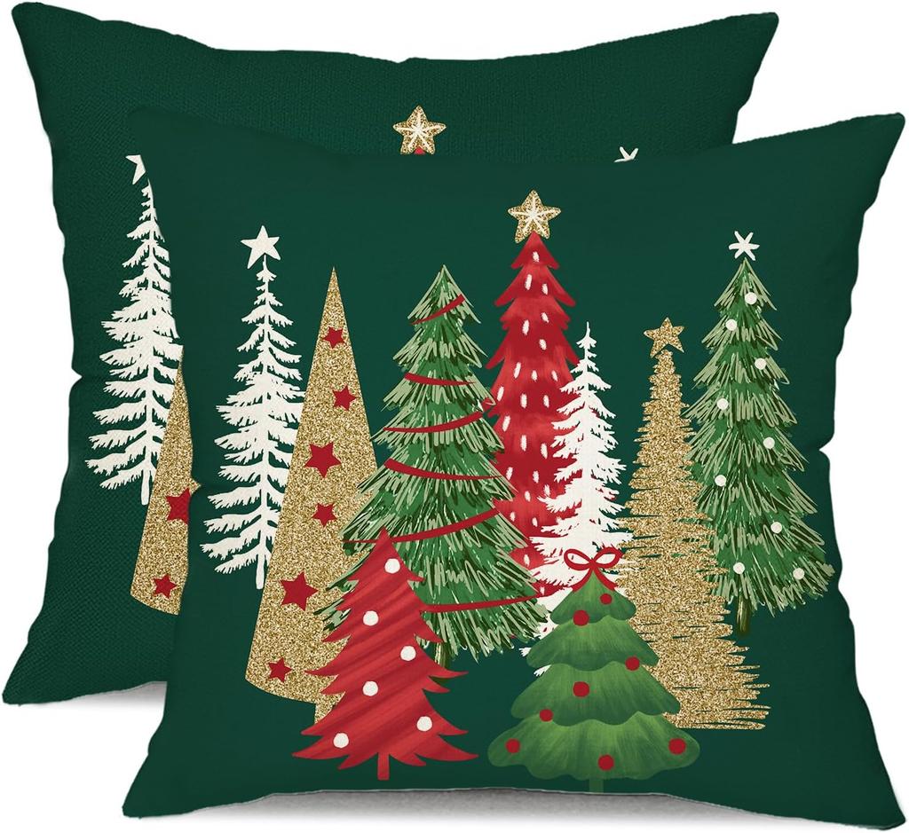 Christmas Pillow Covers 18x18 Inch Christmas Tree Decorative Red Throw Pillows Winter Christmas Decor for Home Couch Sofa Bed