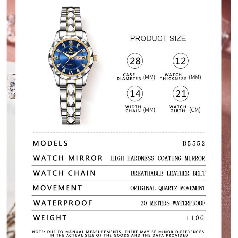 B2521 Top Brand Luxury Fashion Business Womens Quartz Watches 30M Waterproof Week Date Clock Sport Womens Wristwatch