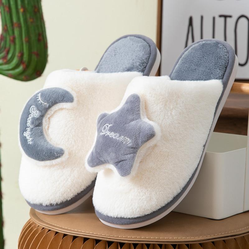 Winter Couple Soft Plush Cotton Slippers Leisure Warm Home Cotton Shoes Large Size 44-45 Lightweight Non-slip Suede Slippers