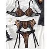Sexy Women’s Leopard Print Lingerie Set Lace Patchwork Underwear Low Cut Push Up Three Piece Set