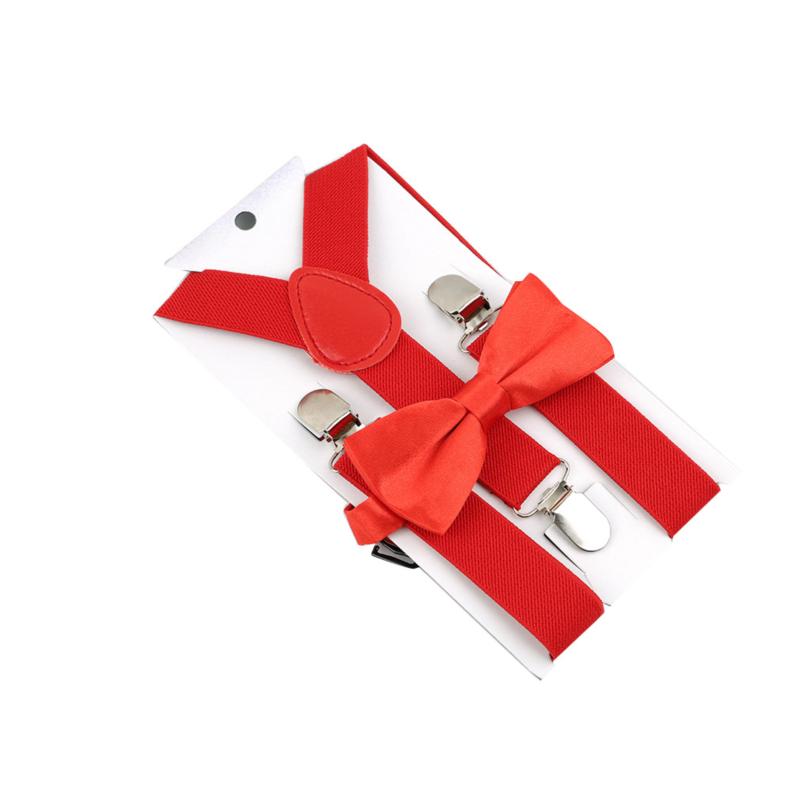 

Детские однотонные подтяжки на клипсе для мальчиков и девочек, эластичные регулируемые подтяжки с милым галстуком-бабочкой One Size красный