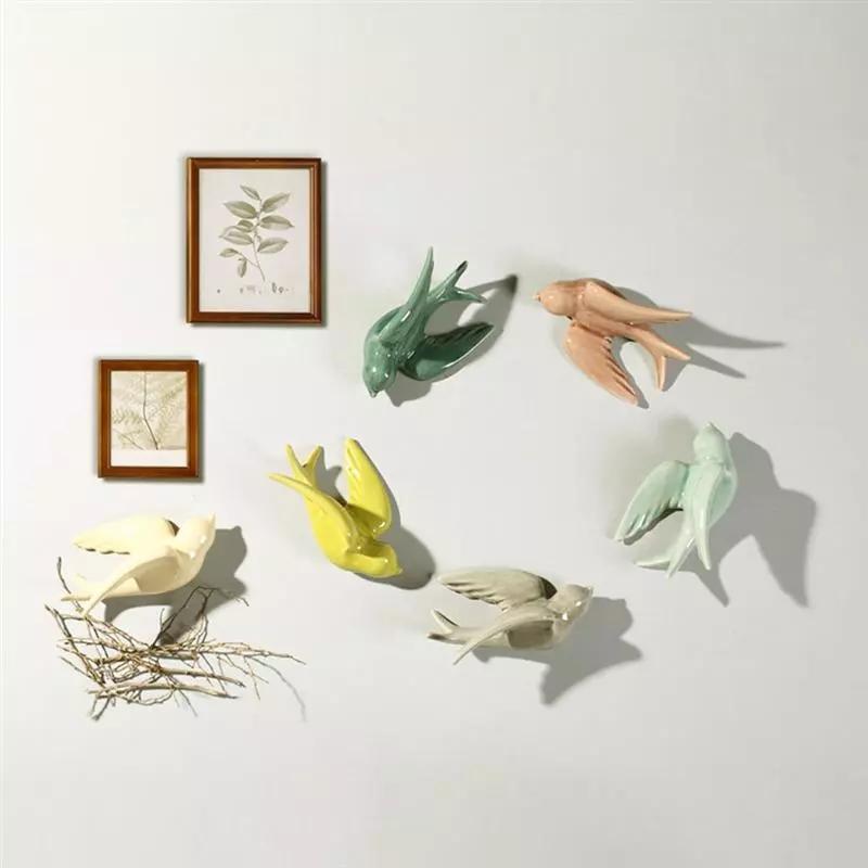 1 Pcs Colorful Swallows Wall Mounted Hanging Decoration Crafts Nordic Ceramic Wall Mount Hanging Ornaments For Home Wall Decor