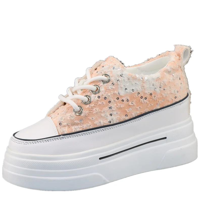 Fashion Woman Height Increasing Shoes 8CM Heels Spring Summer Wedges Breathable Women Sneakers Casual Platform Trainers White Shoes