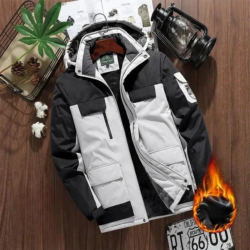 Winter Fleece Jacket Men Casual Thicken Warm Cotton Padded Jacket Men's Fashion Hooded Outdoor Windproof Coat Parkas Plus Size