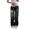 Jeans da donna con stampa Harajuku, stampa floreale, estetica vintage, pantaloni larghi dritti, outfit casual grunge, pantaloni streetwear Y2k