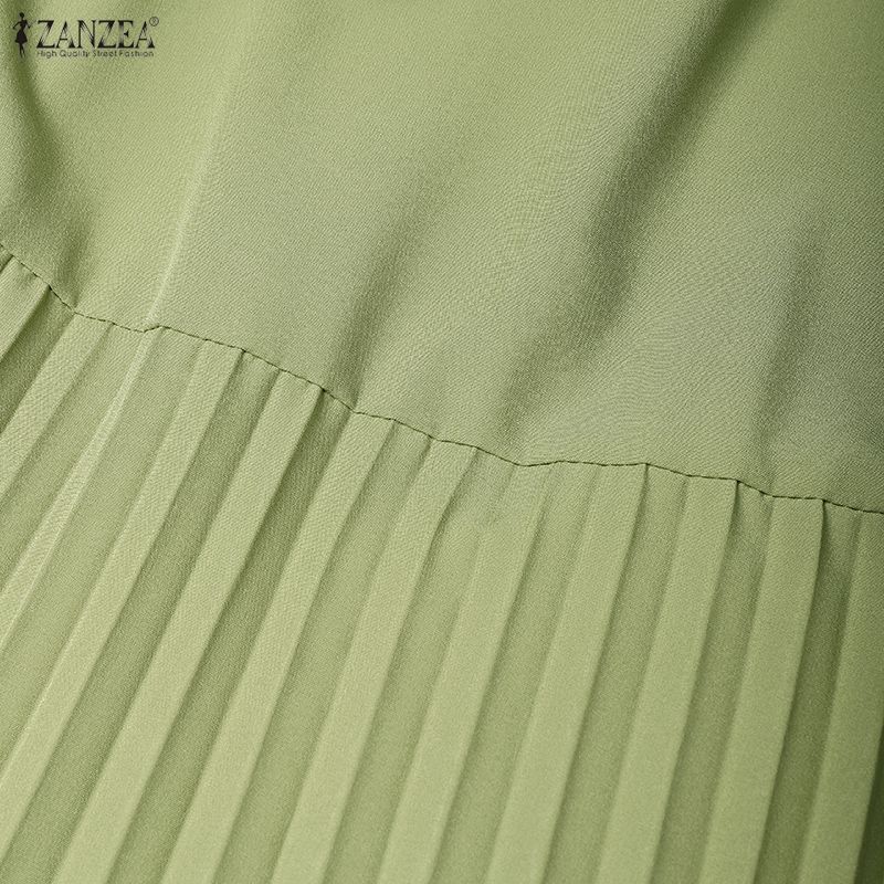 ZANZEA Women Daily Casual Round Neck Solid Color Short Sleeve Dress