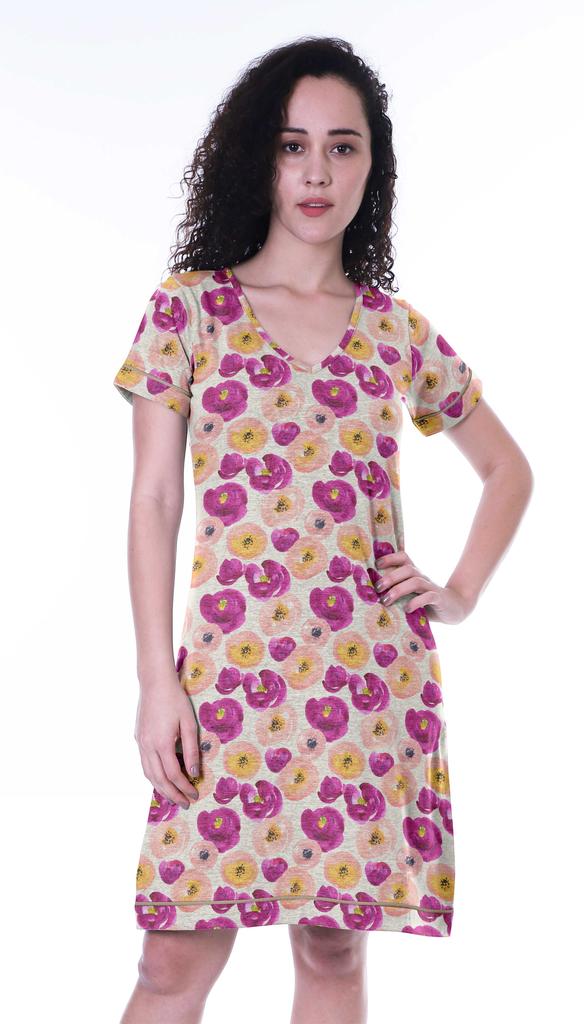 Moomaya Printed V-Neck Nightgown Sleepwear For Women  s  Nightwear  Soft