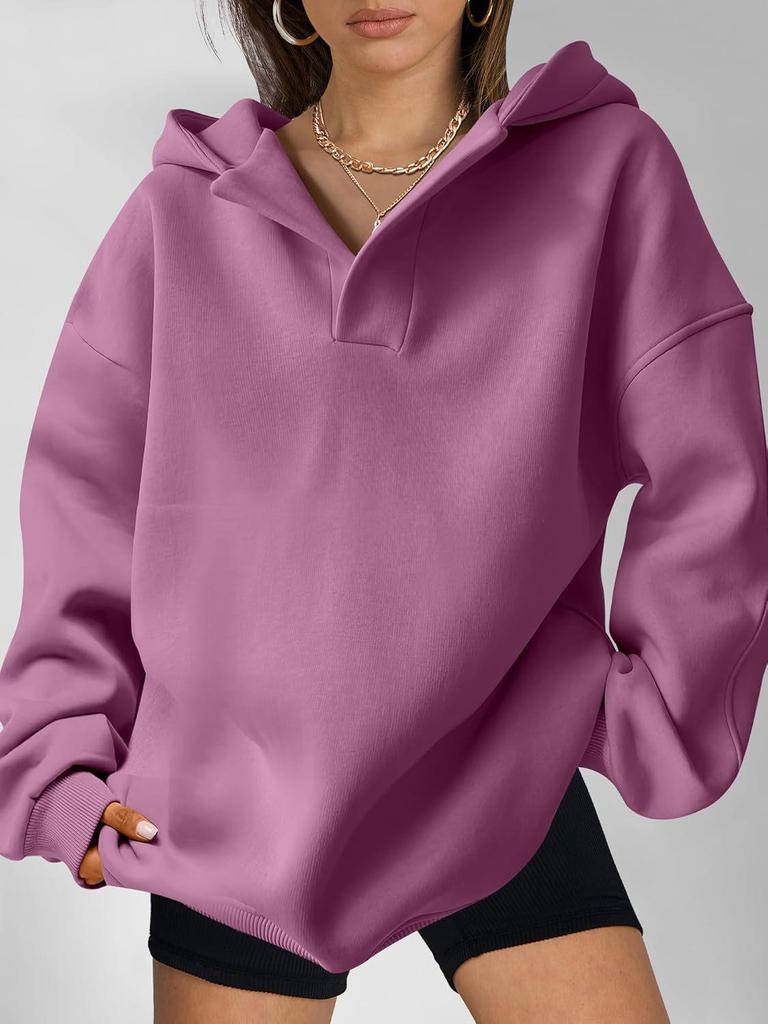 2024 Autumn/Winter Women's Solid Color Hooded Sweatshirt - European & American Style, Long Sleeve, Loose Fit Hoodie
