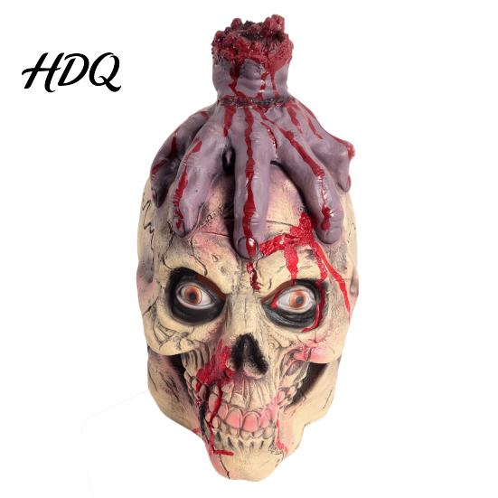 Horror Ghost Headgear Scary Halloween Zombie Head Masque, Creepy Latex Hood Masque Realistic Texture with Severed Hand, Party Cosplay Costume