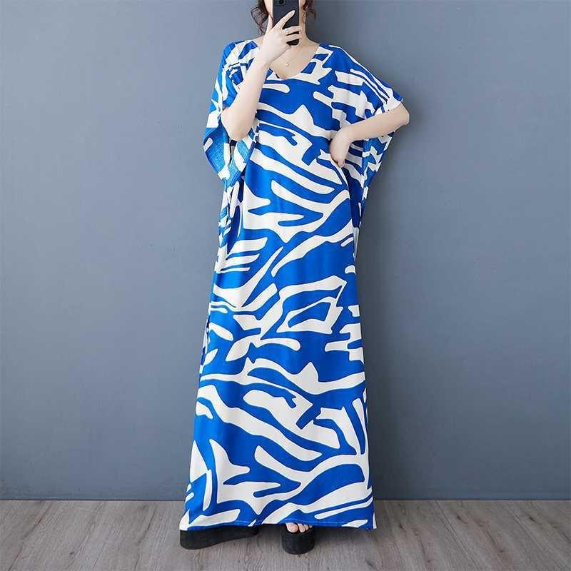 Bohemian Casual Vacation Skirt Summer Neck Middle-aged and Elderly Mother Outfit Loungewear Inner Nightdress