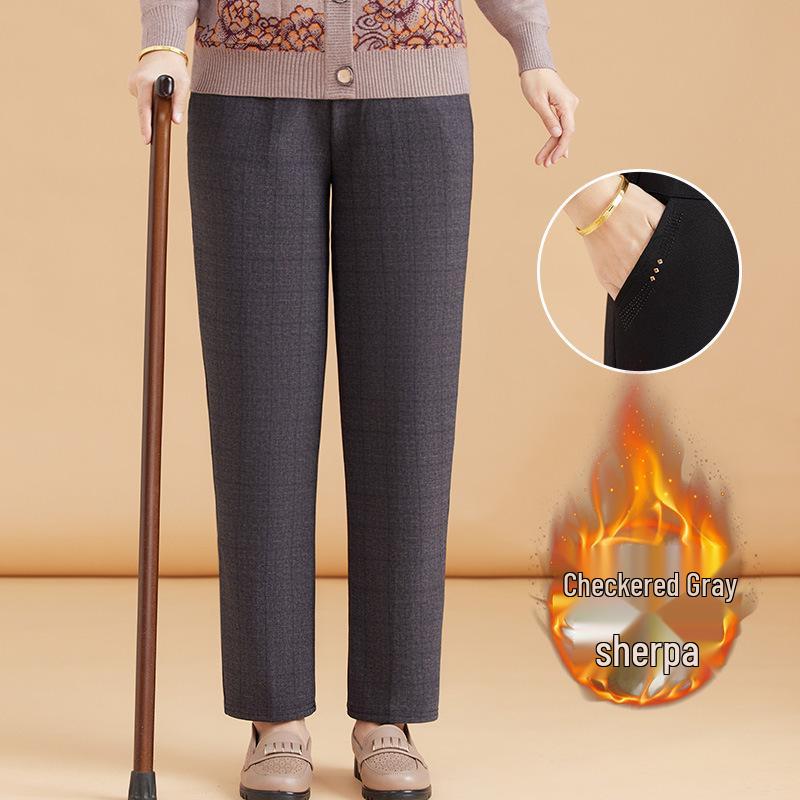 Mom's Plus Velvet Warm Cotton Pants for Middle-Aged and Elderly Women - Large Size, Loose-Fit, Suitable for Spring, Autumn, and Winter.