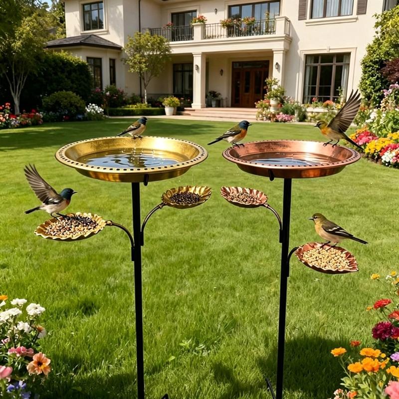 Elegant Metal Bird Bath And Feeder For Garden With Stable 5 Leg Base Attracts Wild Birds Patios Outdoor Decors
