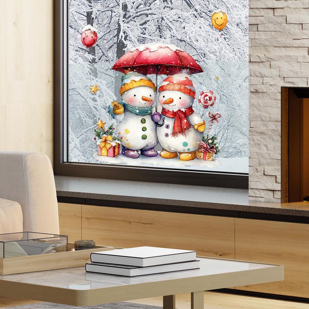 Christmas Snowman Window Stickers - PVC Electrostatic Glass Decorations for Home or Shop