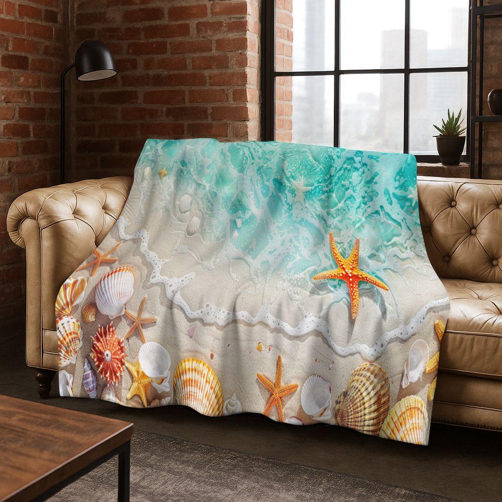 Traum Seestern Muschel Tropischer Strand Seestern Kunst Flanell Decke, Gemütliche Weiche Überwurfdecke für Zuhause Schlafzimmer Bett Sofa Abdeckung Geschenk